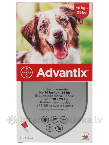 Advantix 250mg lahus 2,5ml 10-25kg koertele, 4 tk. | internetaptieka.lv