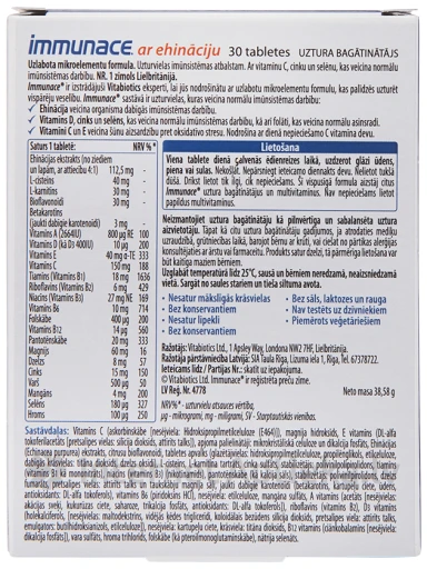 Vitabiotics Immunace с эхинацеей, 30 таблеток | internetaptieka.lv
