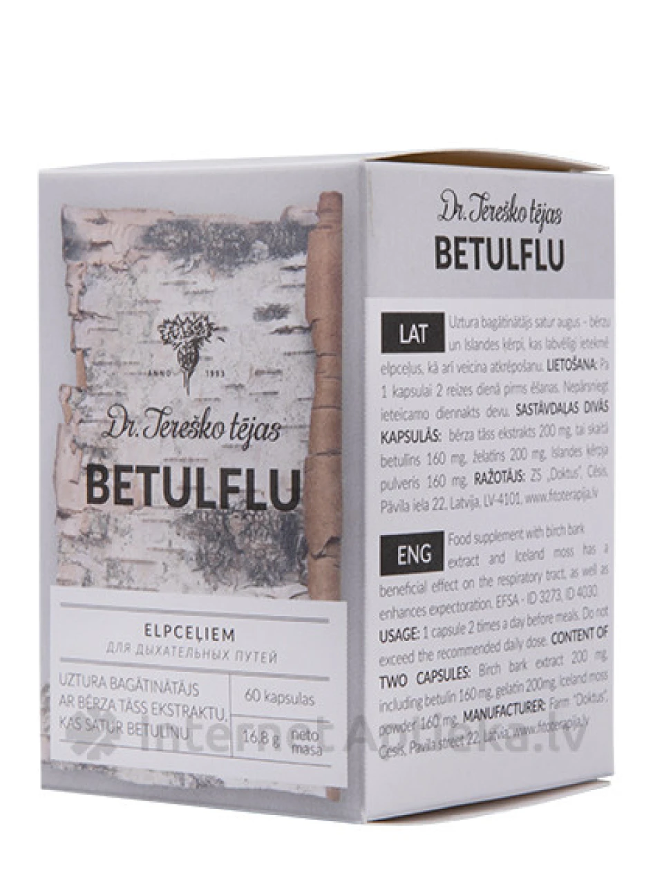 Dr. Tereško tee Betulflu hingamisteede jaoks, 60 kapslit | internetaptieka.lv