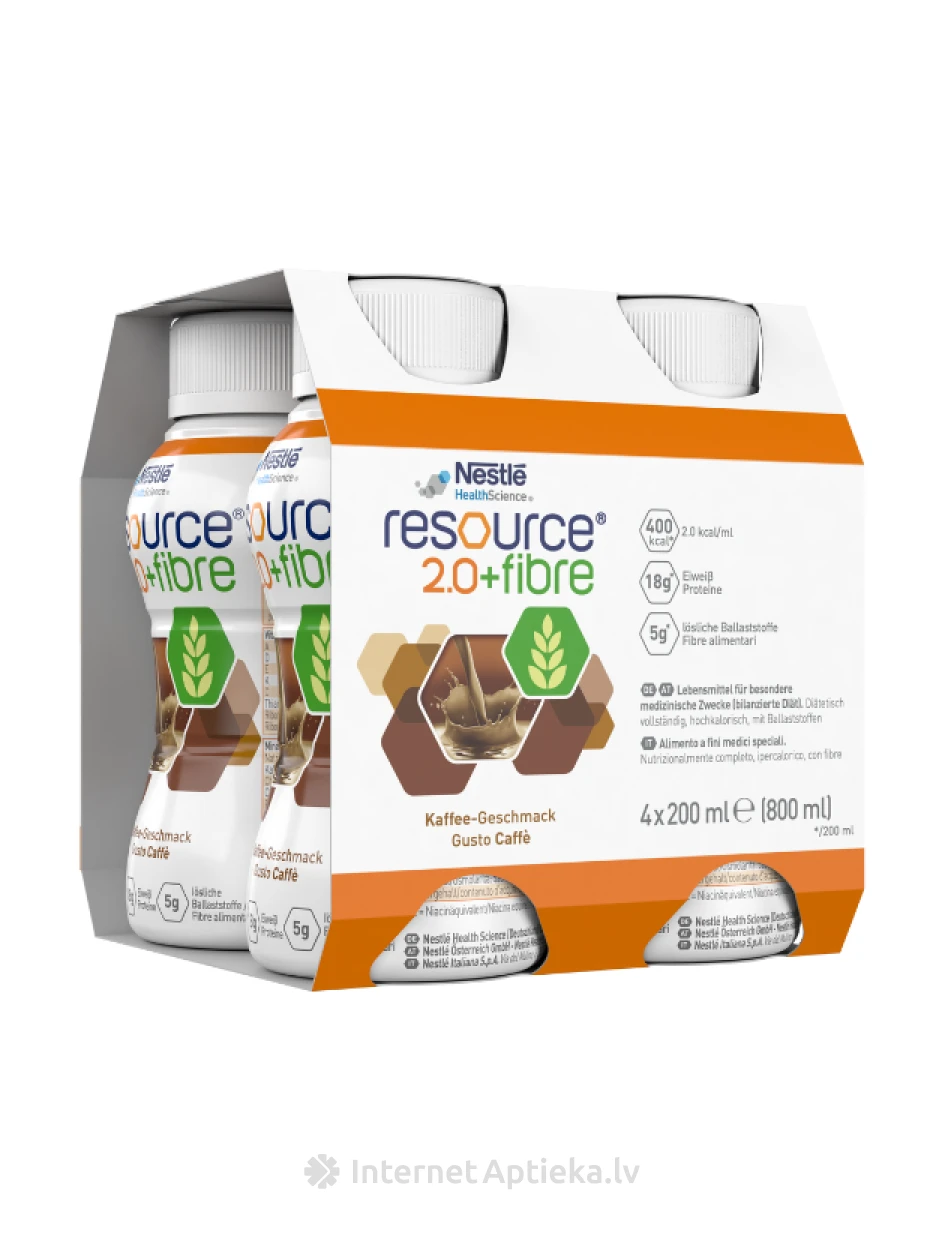 Resource 2.0 Fibre Pārtika medicīniskiem nolūkiem ar kafijas garšu, 4 x 200 ml | internetaptieka.lv