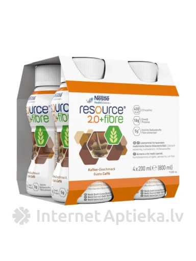 Resource 2.0 Fibre Pārtika medicīniskiem nolūkiem ar kafijas garšu, 4 x 200 ml | internetaptieka.lv
