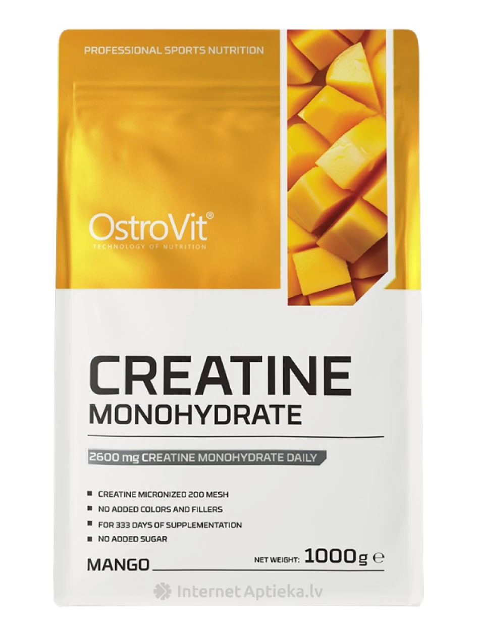 OstroVit 100% Creatine Monohydrate Mango pulveris, 1000 g | internetaptieka.lv