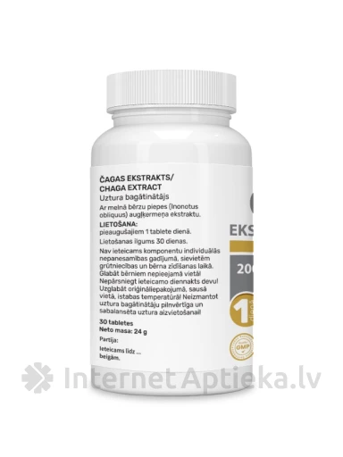 Tšaga ekstrakt tabletti, 30 tk. | internetaptieka.lv