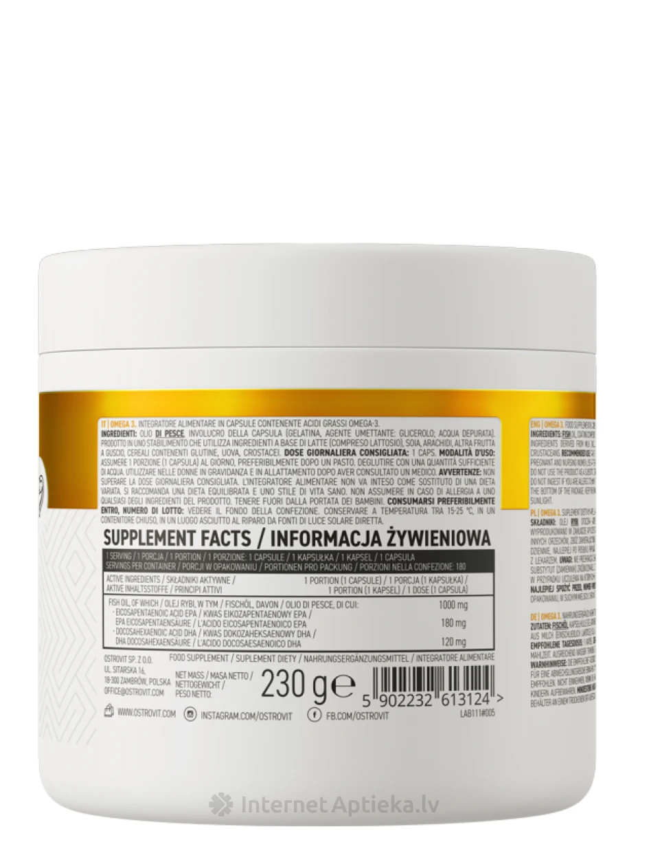 OstroVit Omega-3 kapsulas, 180 gb. | internetaptieka.lv