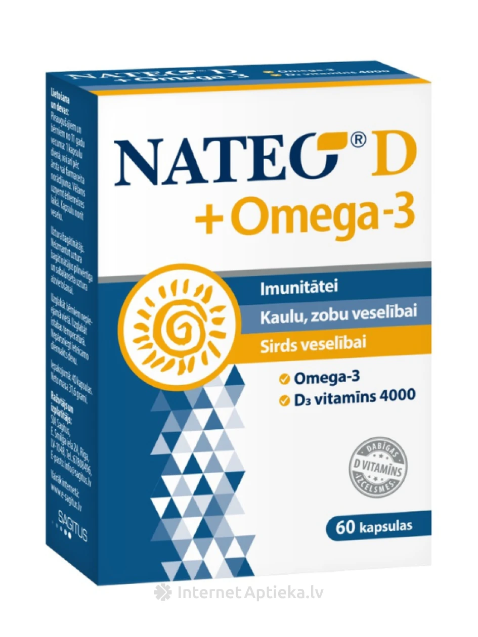 Nateo D3 Plus SV4000 Omega-3, 60 kapsulas | internetaptieka.lv