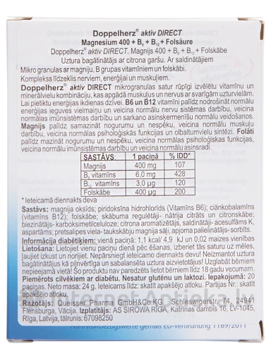 Doppelherz Aktiv Magnesium-400+B6+B12+foolhape, 20 pakki | internetaptieka.lv