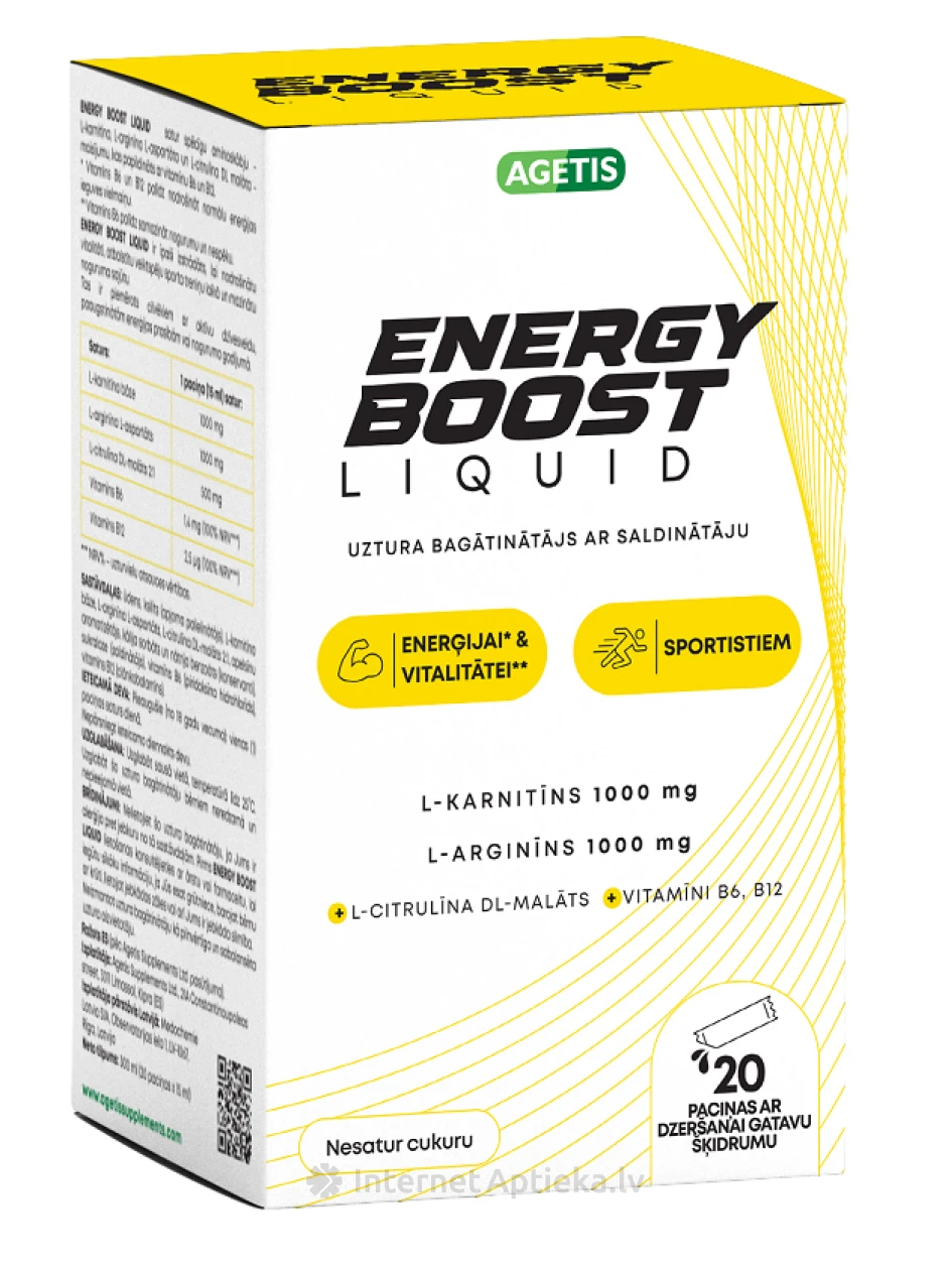 Agetis ENERGY BOOST LIQUID joogivalmis vedeliku kotikesed, 20 tk. | internetaptieka.lv
