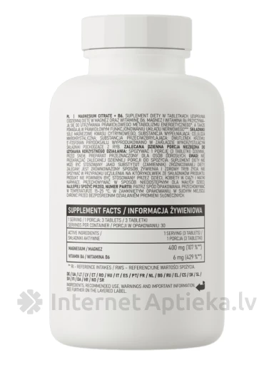 OstroVit magnio citrato 400 mg + B6 tabletės, 90 vnt. | internetaptieka.lv