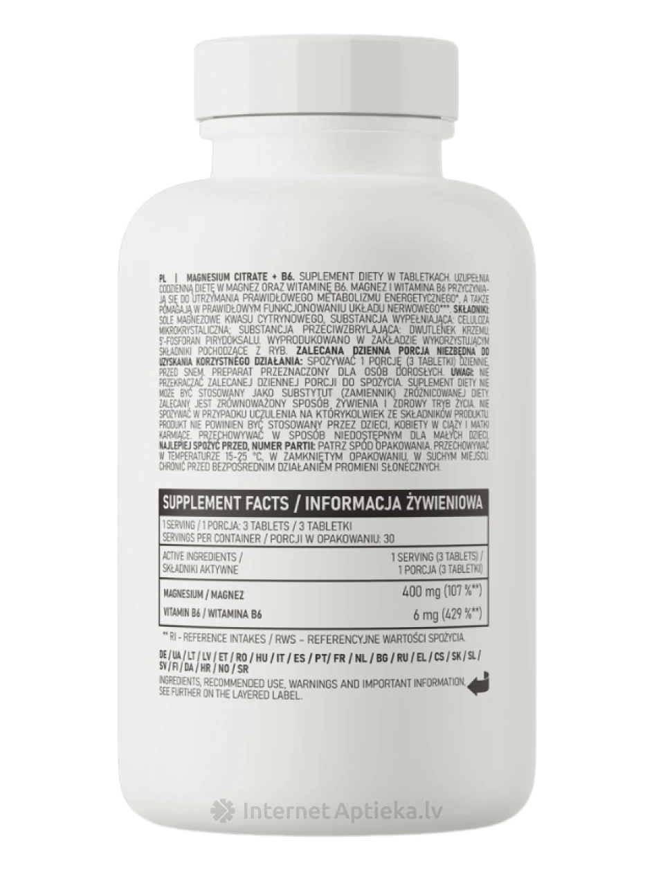 OstroVit magnio citrato 400 mg + B6 tabletės, 90 vnt. | internetaptieka.lv