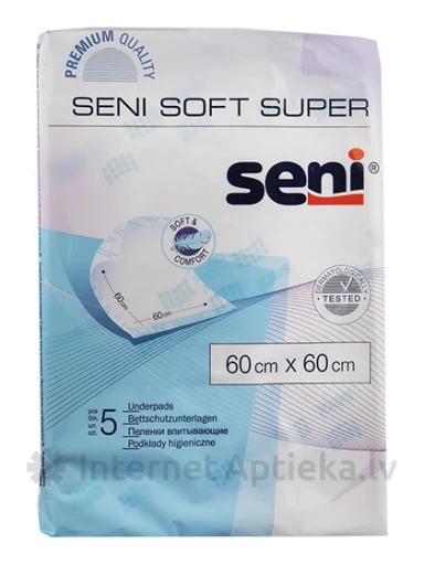 Seni Soft Super Гигиенические пеленки 60 x 60 см, 5 шт. | internetaptieka.lv