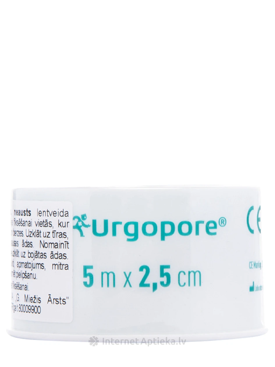 Urgopore plāksteris rullī, neausts, elastīgs, balts, 5 m x 2.5 cm | internetaptieka.lv