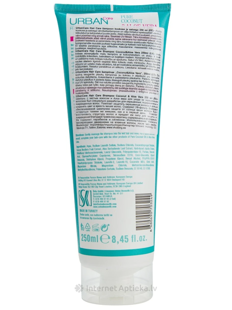 Urban Care kokosriekstu un alojas šampūns, 250 ml | internetaptieka.lv