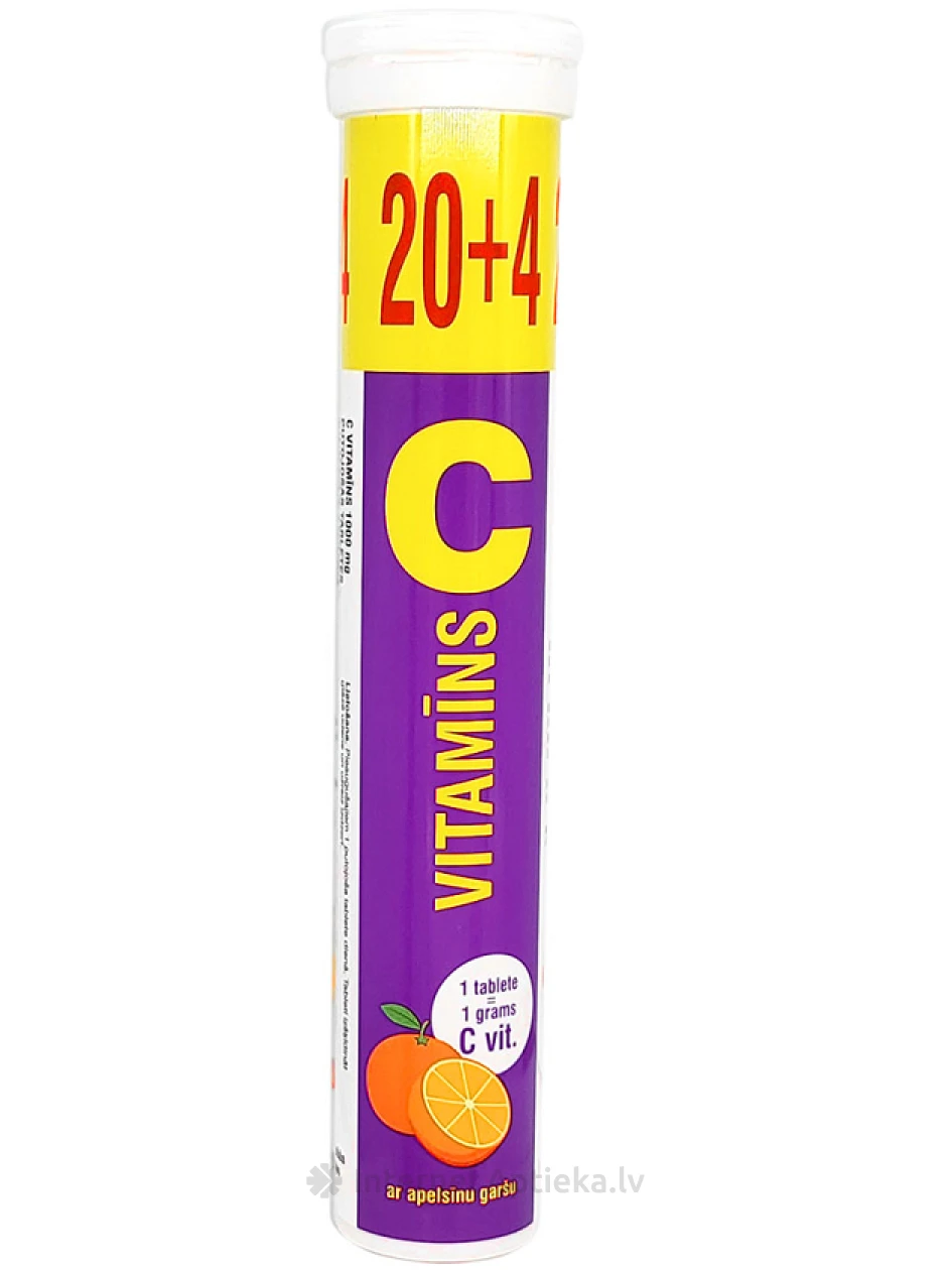 C-VITAMIIN 1000 mg apelsinimaitsega, 24 kihisevat tabletti | internetaptieka.lv