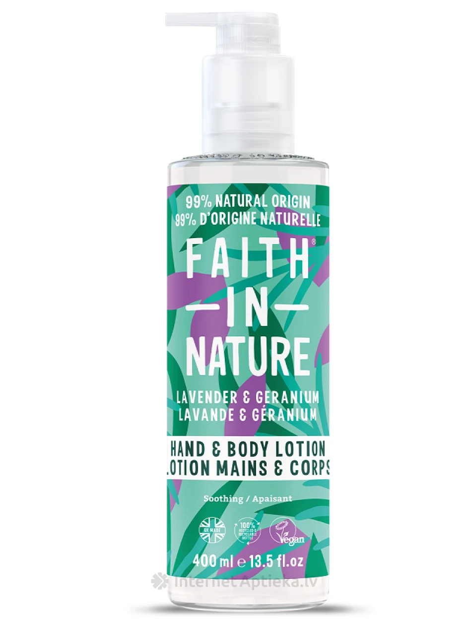 FAITH IN NATURE Lavandas un ģerānijas roku ķermeņa losjons, 400 ml | internetaptieka.lv