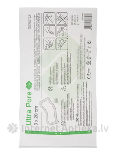Ultra Pore самоклеющаяся повязка для ран, стерильная, 9 х 20 см, 1 шт. | internetaptieka.lv