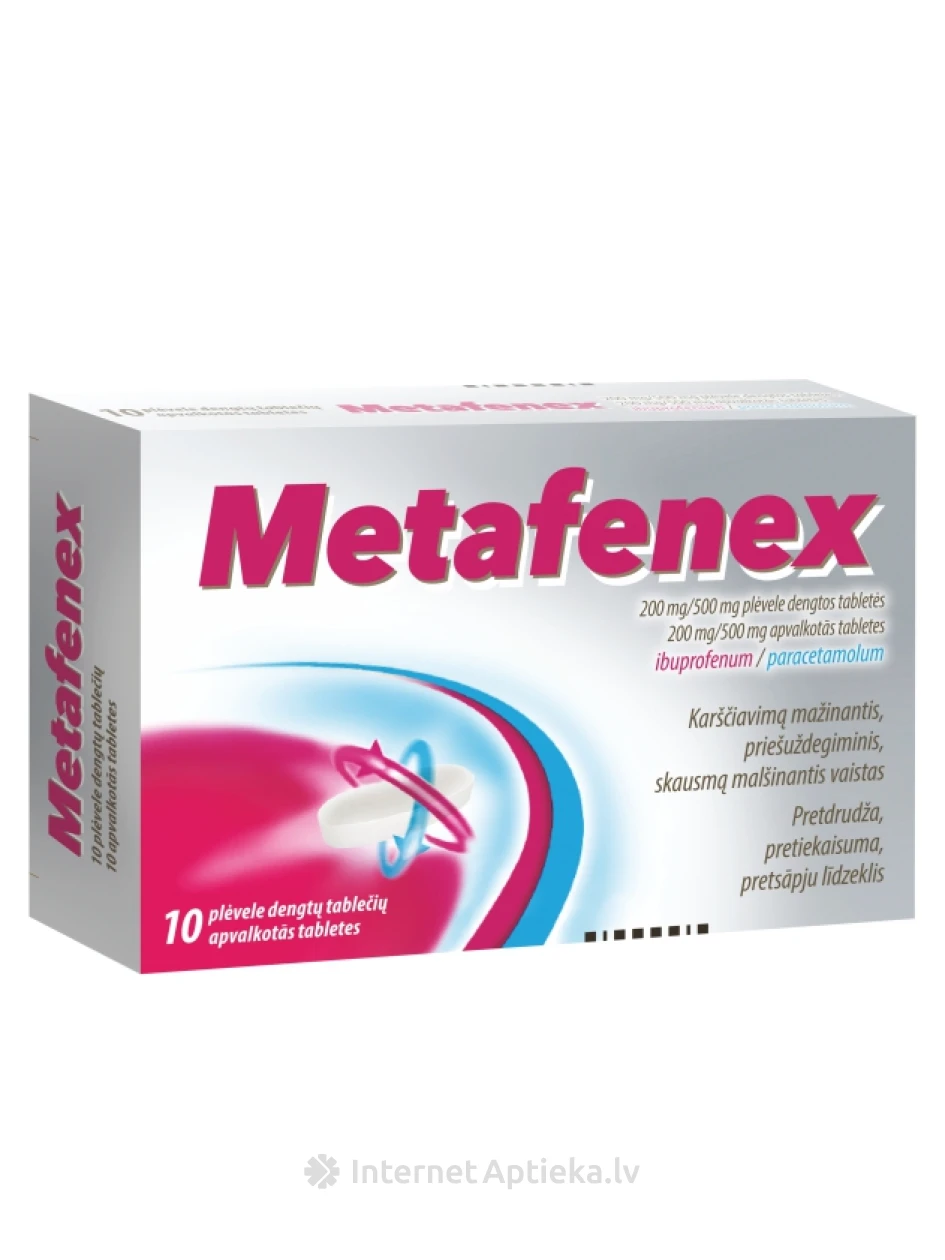 Metafenex 200 mg/500 mg apvalkotās tabletes, 10 tabletes | internetaptieka.lv