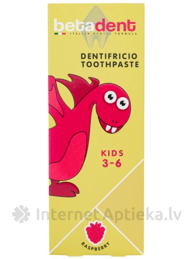 Betadent Kids 3-6 детская зубная паста RASPBERRY, 75 мл | internetaptieka.lv