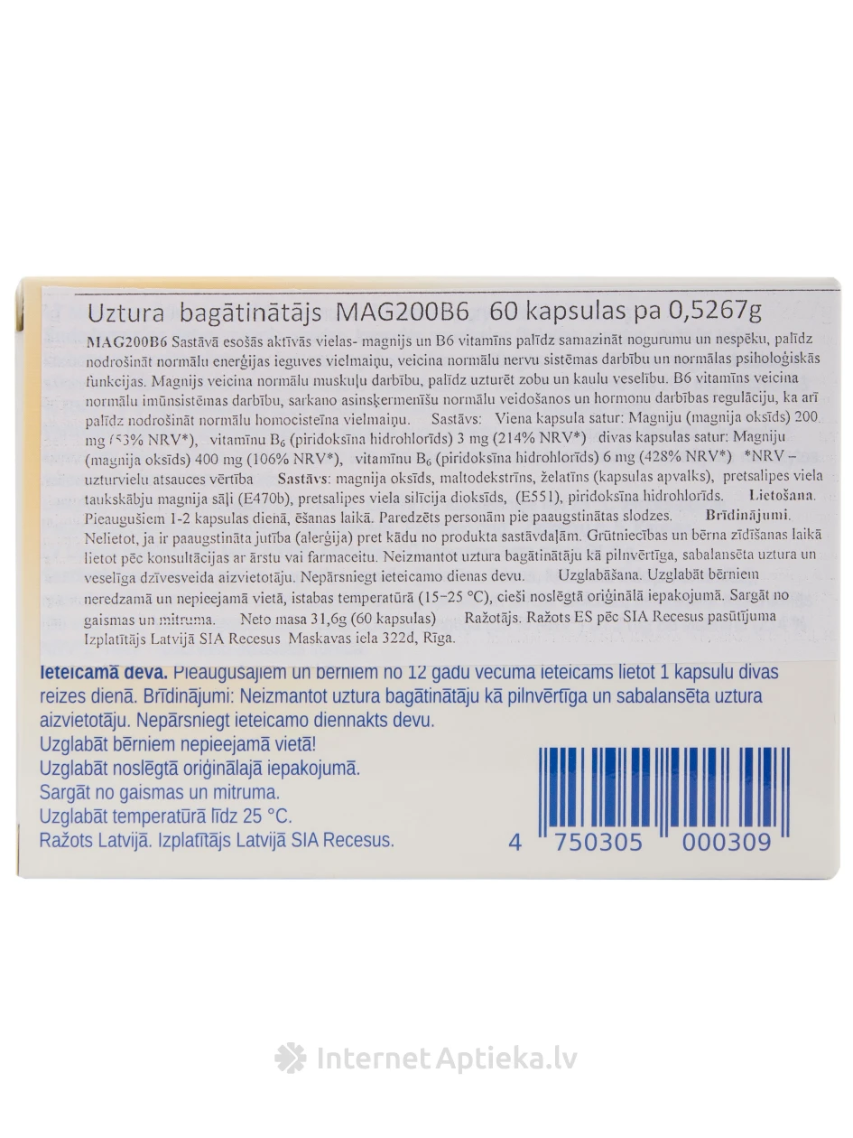 MAG200B6, 60 kapsulas | internetaptieka.lv