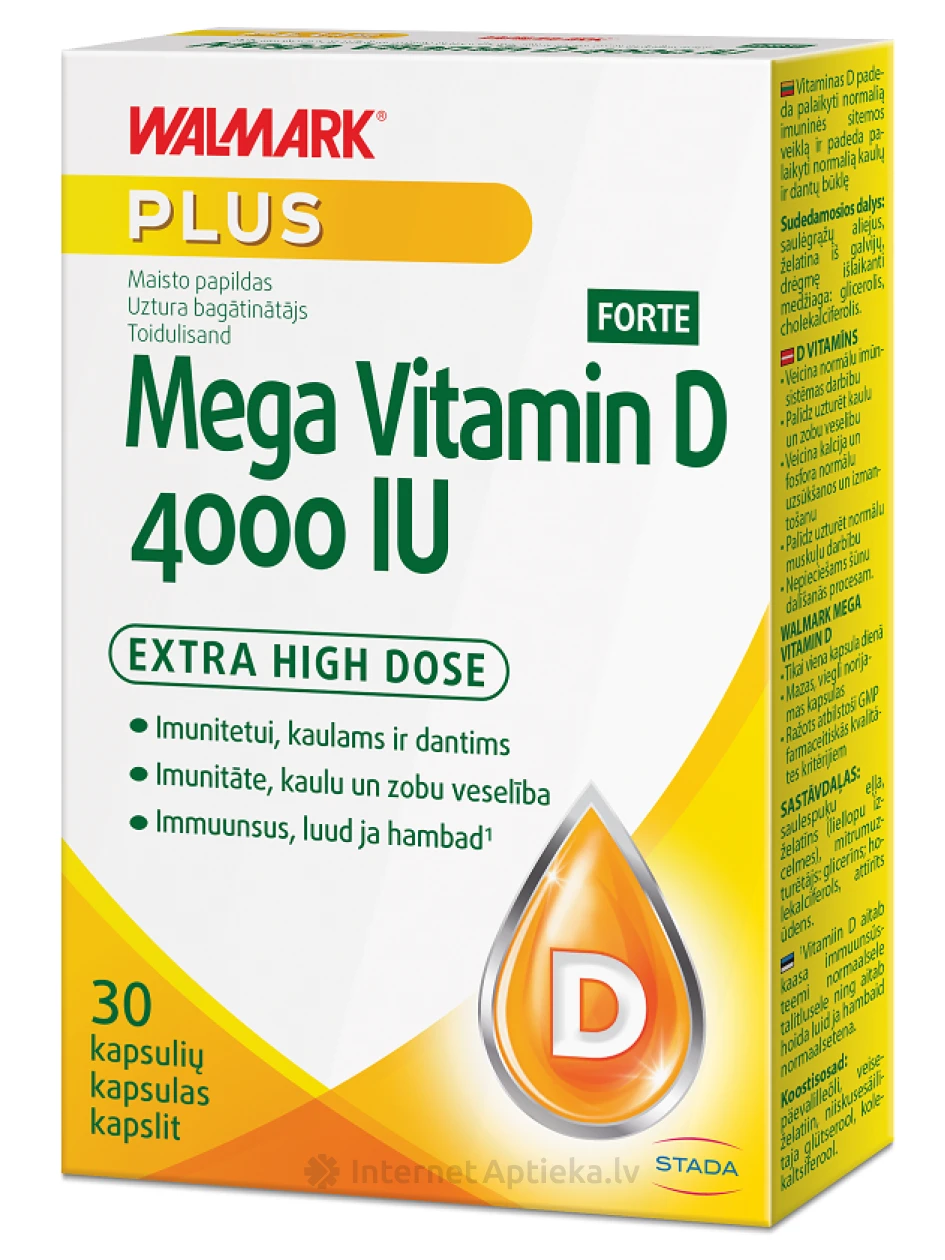 Walmark Mega Vitamiin D3 4000 RÜ Forte, 30 kapslit | internetaptieka.lv
