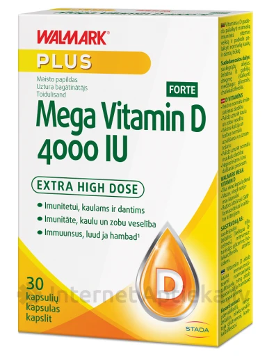 Walmark Mega Vitamīns D3 4000 IU Forte, 30 kapsulas | internetaptieka.lv