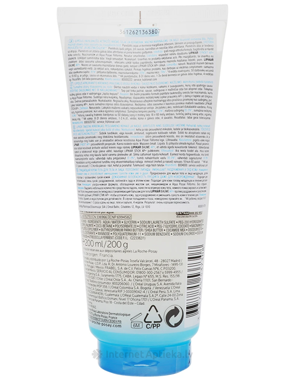 La Roche Posay Lipikar Syndet AP+ mazgāšanās krēms ķermenim, 200 ml | internetaptieka.lv