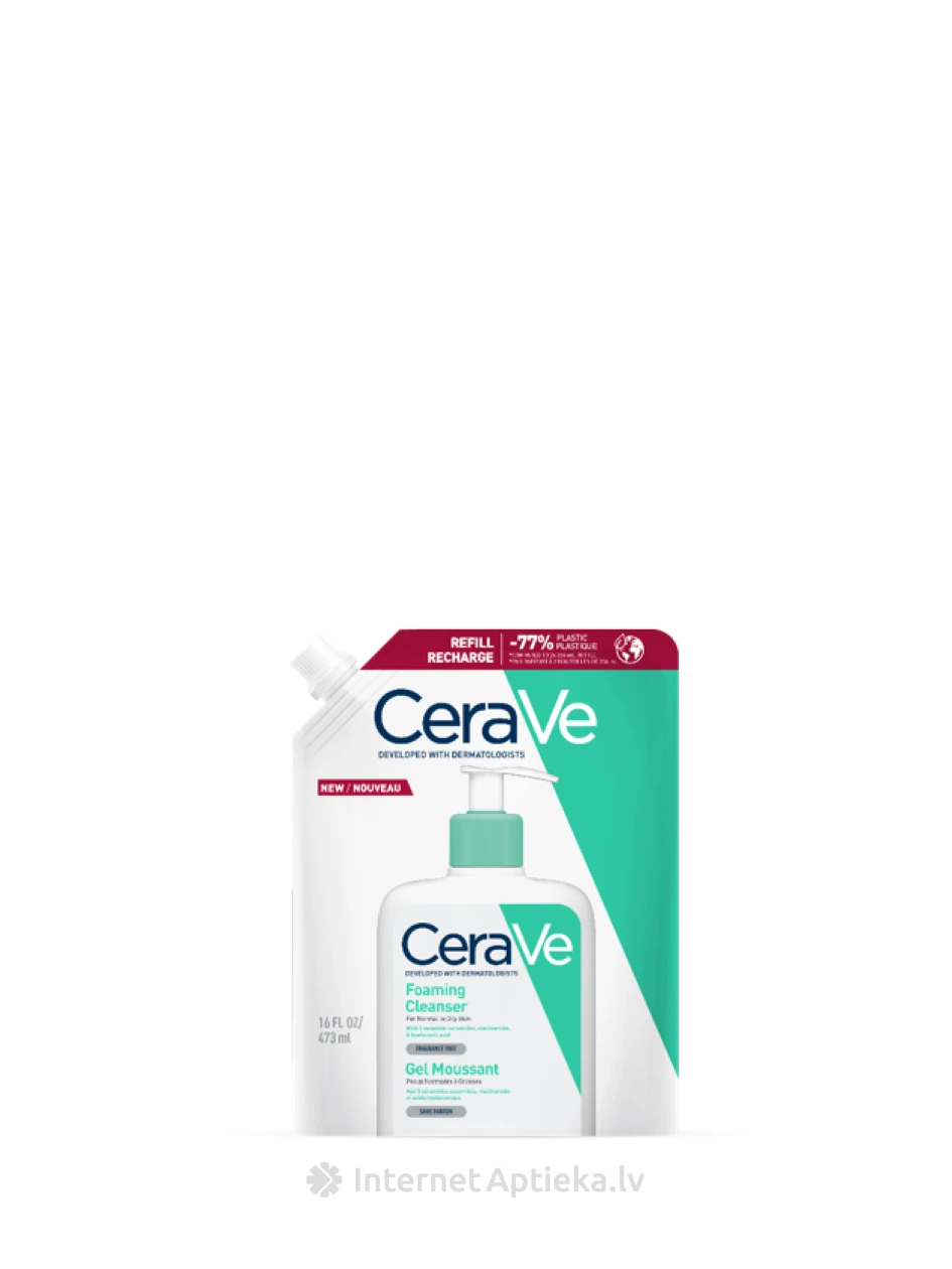 CeraVe attīrošs sejas un ķermeņa gels normālai, jauktai un taukainai ādai refill, 473 ml | internetaptieka.lv