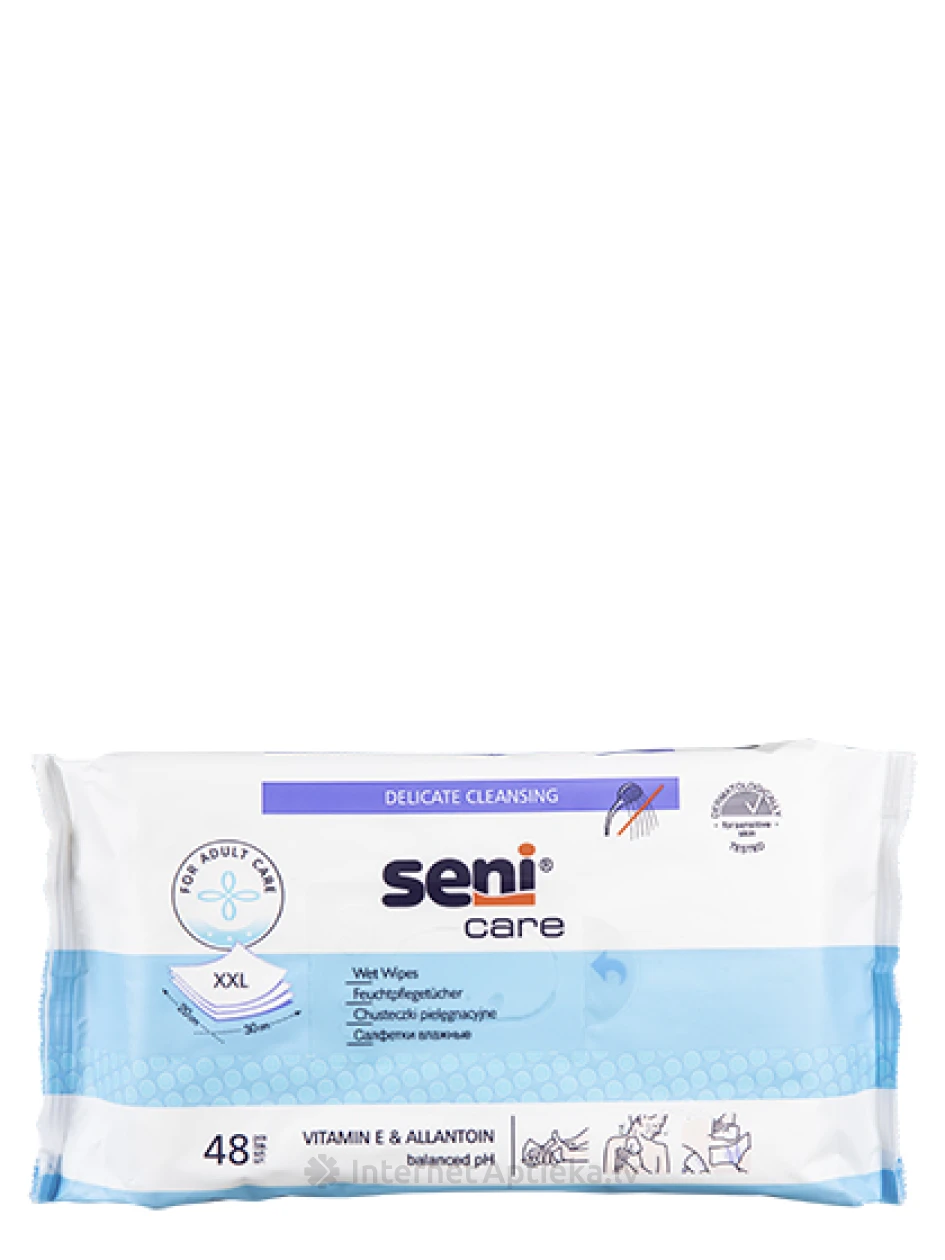 SENI CARE mitrās salvetes ar vitamīnu E un Alantoīnu, XXL, 48 gb. | internetaptieka.lv