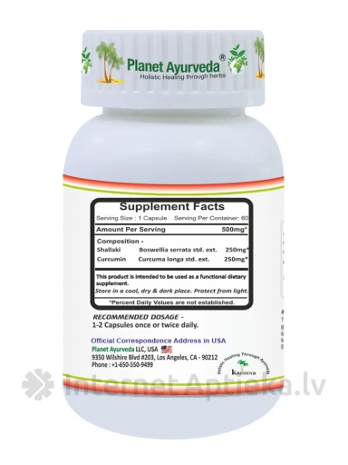 Planet Ayurveda® Bosvēlija-kurkumīns Organic, 60 kapsulas | internetaptieka.lv