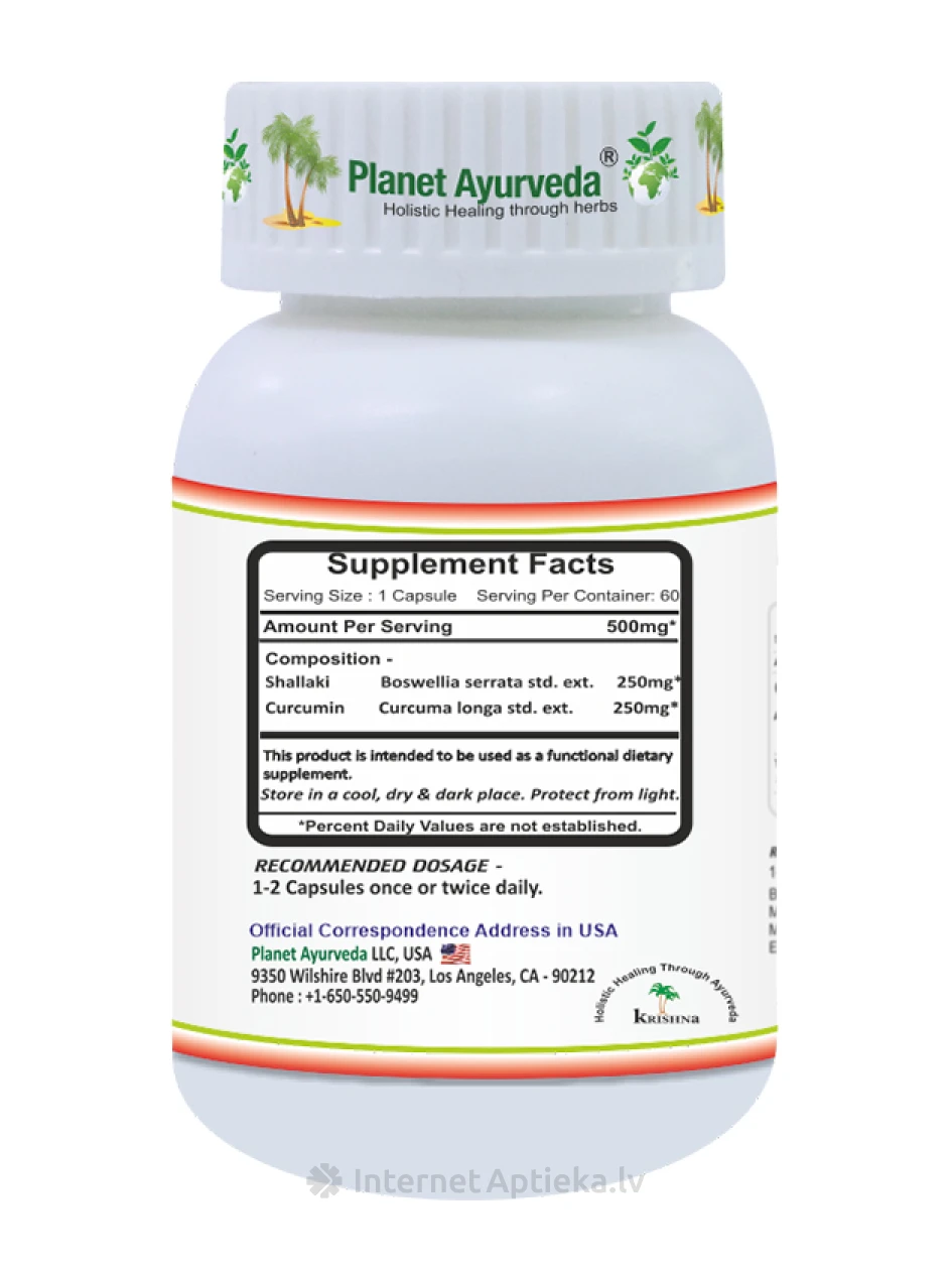 Planet Ayurveda® Bosvēlija-kurkumīns Organic, 60 kapsulas | internetaptieka.lv