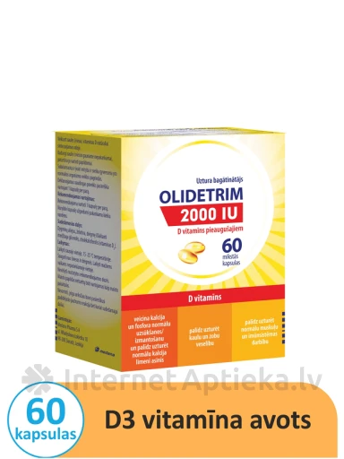Olidetrim 2000IU витамин D3, 60 капсул | internetaptieka.lv