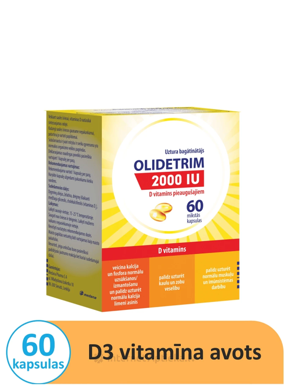 Olidetrim 2000 RÜ D3-vitamiini, 60 kapslit | internetaptieka.lv