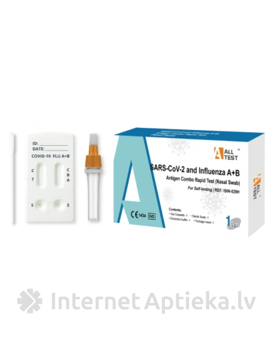 Ātrās noteikšanas tests SARS-CoV-2 un gripa A+B antigēnu kombinācija, 1 gb. | internetaptieka.lv