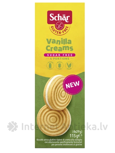 Schär Vanilla cream печенье с ванильным кремом и подсластителем, 4*29 г | internetaptieka.lv