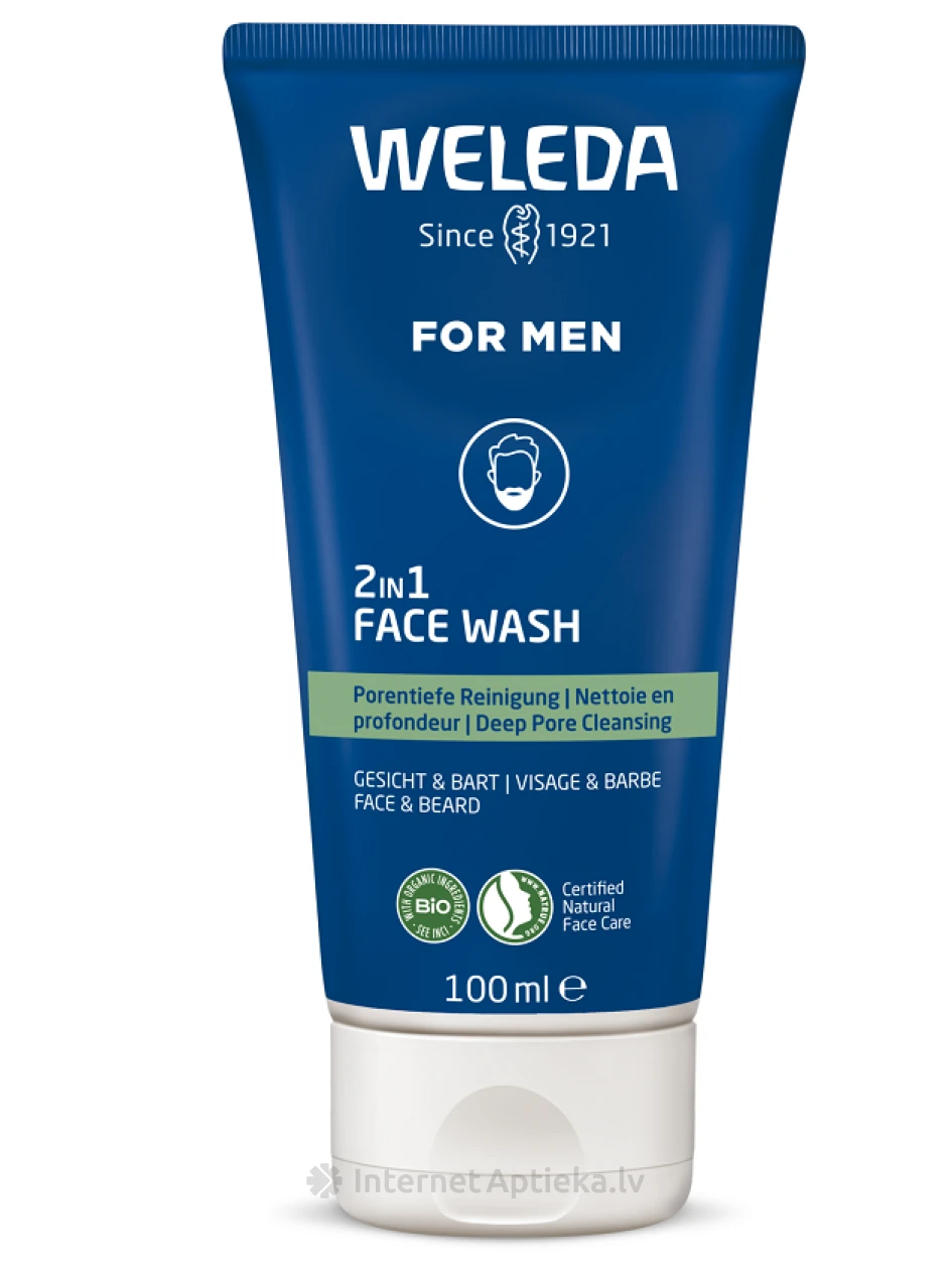 Weleda For Men 2in1 dziļi attīrošs līdzeklis sejas ādai un bārdai, 100 ml | internetaptieka.lv