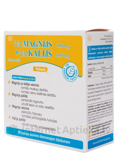 Biofarmatseutiline magneesium 300mg + kaalium 300mg pulber, 30 pakki | internetaptieka.lv
