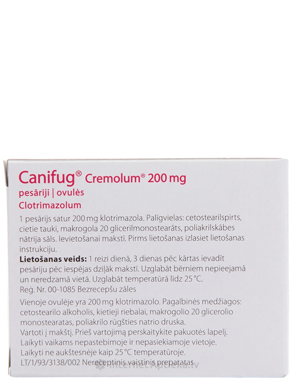Canifug Cremolum vaginālās svecītes 200 mg, 3 gb. | internetaptieka.lv