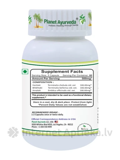 Planet Ayurveda® Triphala Organic, 60 kapsulas | internetaptieka.lv