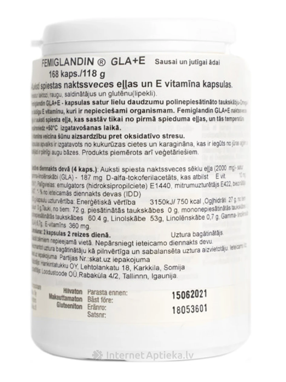 Femiglandin Gla+E, 168 капсул | internetaptieka.lv