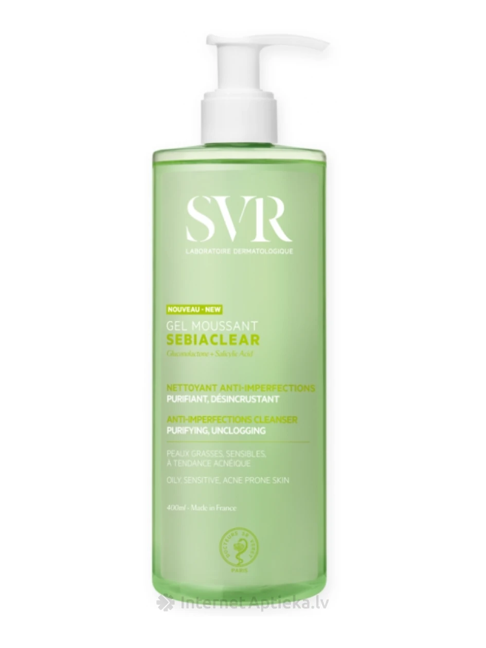 SVR SEBIACLEAR GEL MOUSSANT очищающий гель без мыла для жирной, проблемной кожи, 400 мл | internetaptieka.lv