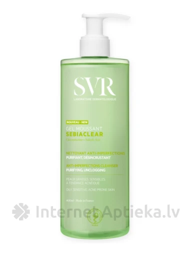 SVR SEBIACLEAR GEL MOUSSANT очищающий гель без мыла для жирной, проблемной кожи, 400 мл | internetaptieka.lv