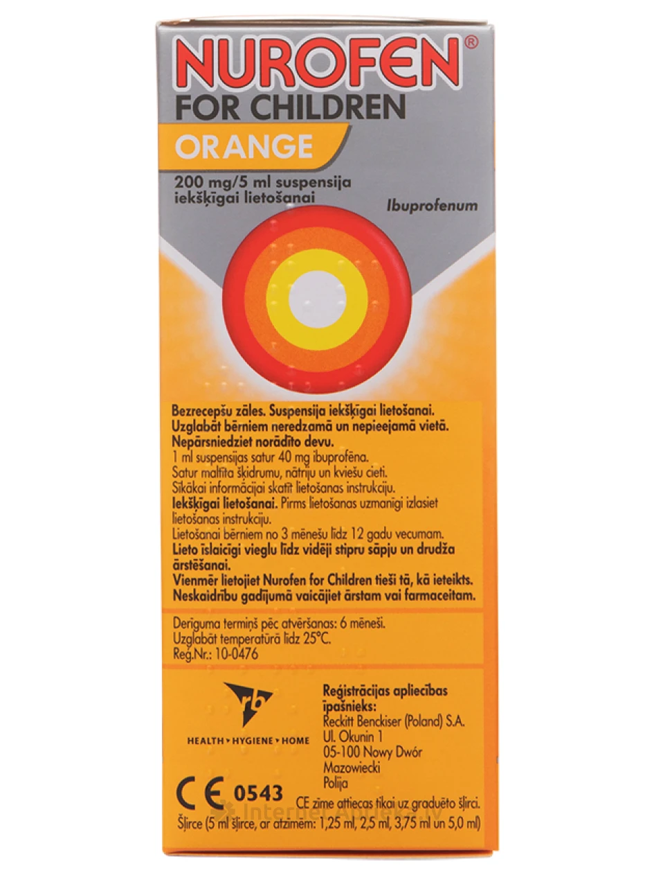 Nurofen суспензия для детей, с апельсиновым вкусом, 100 мл | internetaptieka.lv