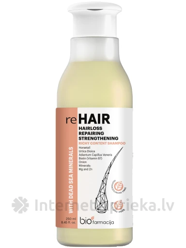 Biofarmacija reHAIR atjaunojošs šampūns ar biotīnu (B7) pet matu izkrišanu, 250 ml | internetaptieka.lv