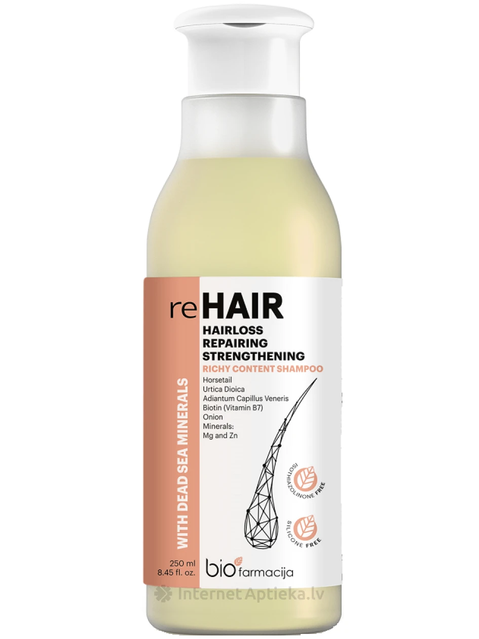 Biofarmacija reHAIR regeneruojamasis šampūnas su biotinu nuo plaukų slinkimo, 250 ml | internetaptieka.lv