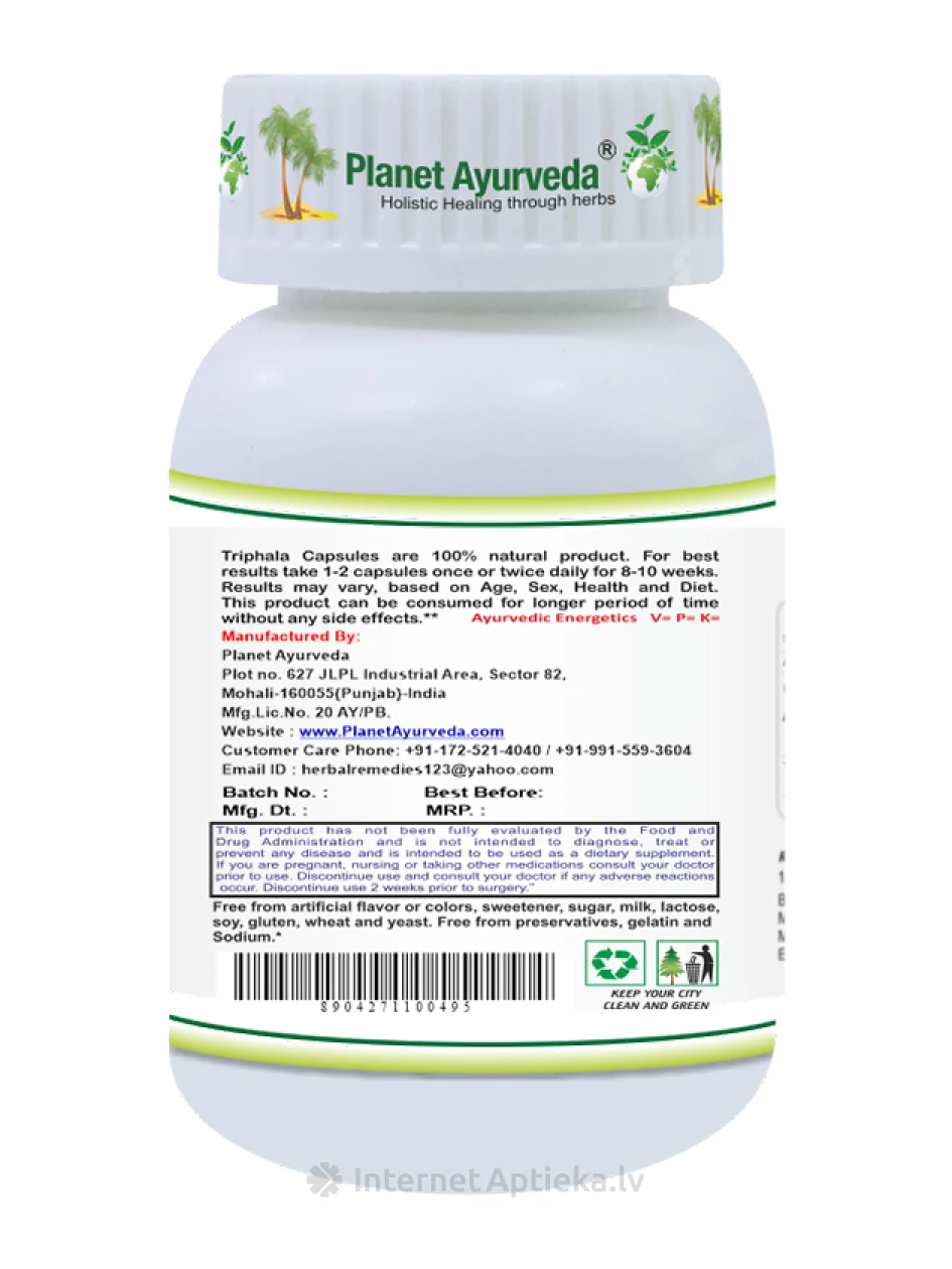 Planet Ayurveda® Organic Triphala, 60 kapslit | internetaptieka.lv