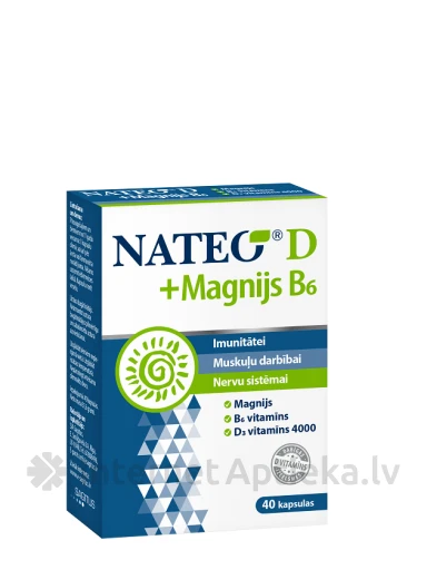 NATEO D + Magnijs B6 vitamīns D SV4000, 40 kapsulas | internetaptieka.lv