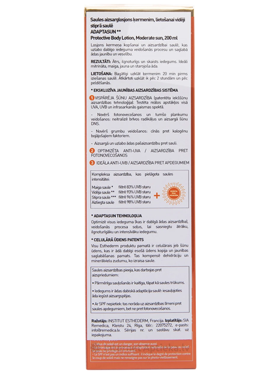 Institut Esthederm Adaptasun солнцезащитный лосьон для тела Moderate Sun, 200 мл | internetaptieka.lv