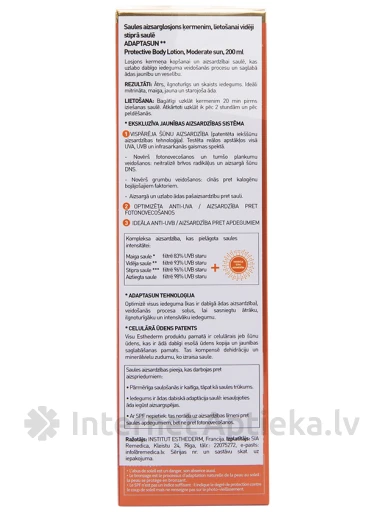 Institut Esthederm Adaptasun солнцезащитный лосьон для тела Moderate Sun, 200 мл | internetaptieka.lv