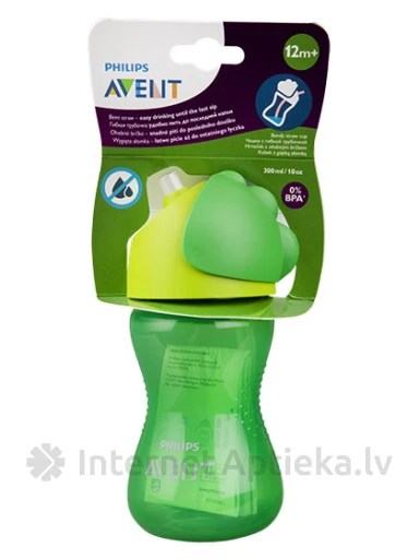 Philips Avent чашечка с эластичной соломинкой, 300мл 12м+/зелёная | internetaptieka.lv