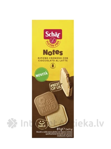 Schär Notes cepumi ar piena šokolādes pildījumu, 81 g | internetaptieka.lv