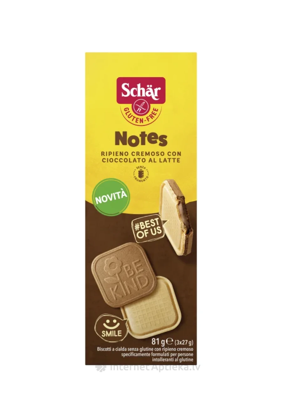 Schär Notes cepumi ar piena šokolādes pildījumu, 81 g | internetaptieka.lv